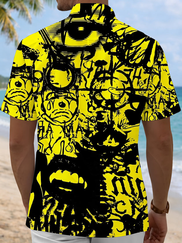 men's abstract print short sleeve shirt back view