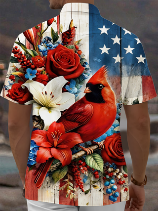 men's red flower print shirt back view