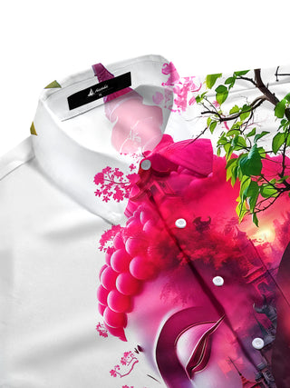 Men's Buddha print half sleeve pocket shirt side view