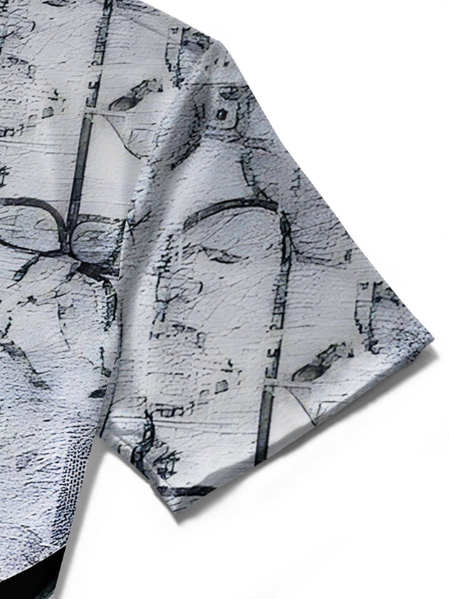 men's dragon print shirt close-up short sleeve
