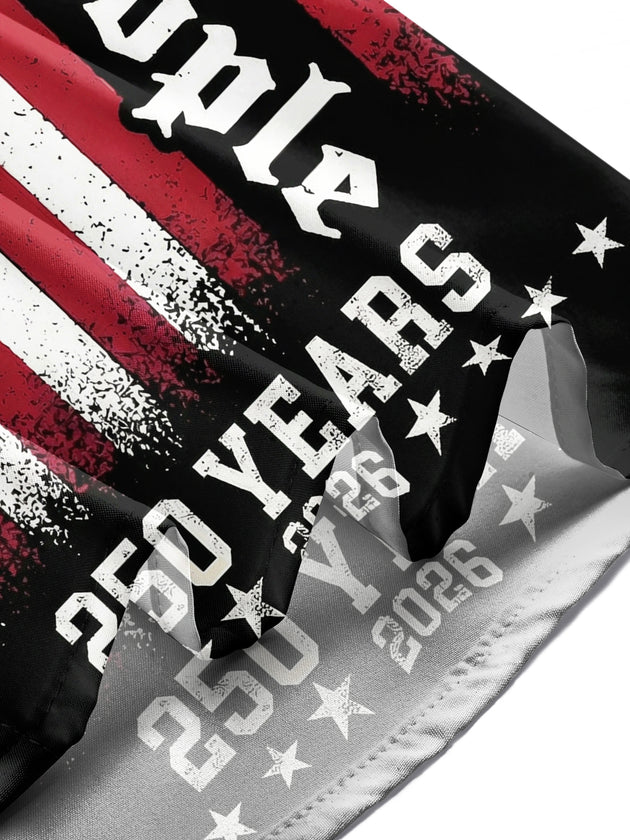 Men's front view lifestyle American flag print pocket short sleeve shirt for Independence Day celebration