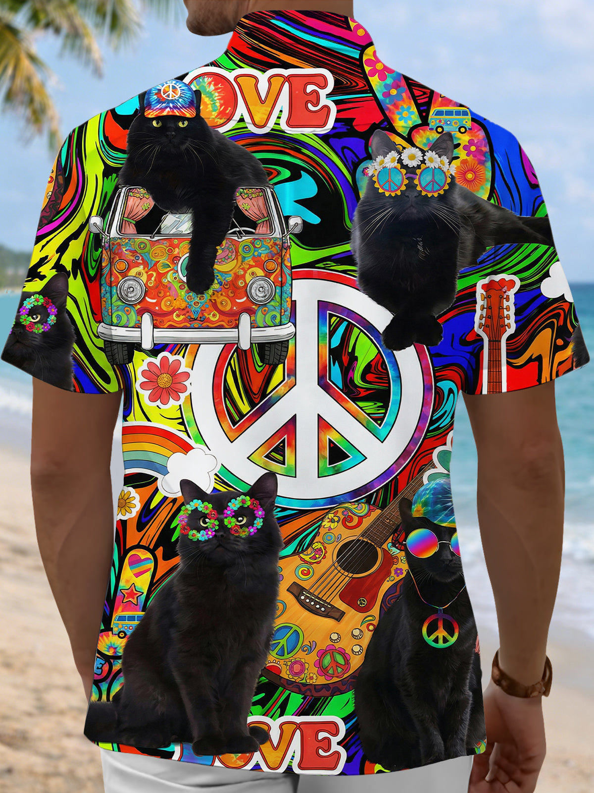 men's kitten pattern shirt back view