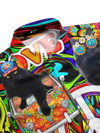 men's feline print shirt side view