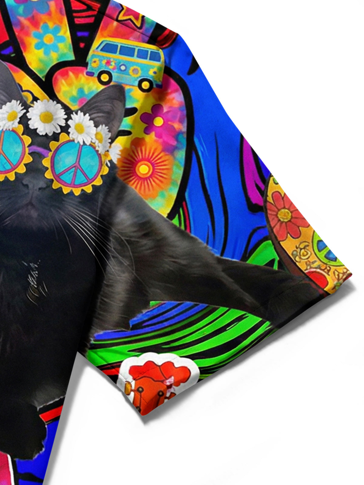 men's cat print shirt close-up short sleeve