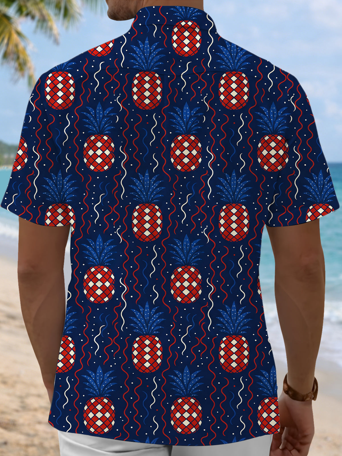 men's tropical fruit print shirt back view