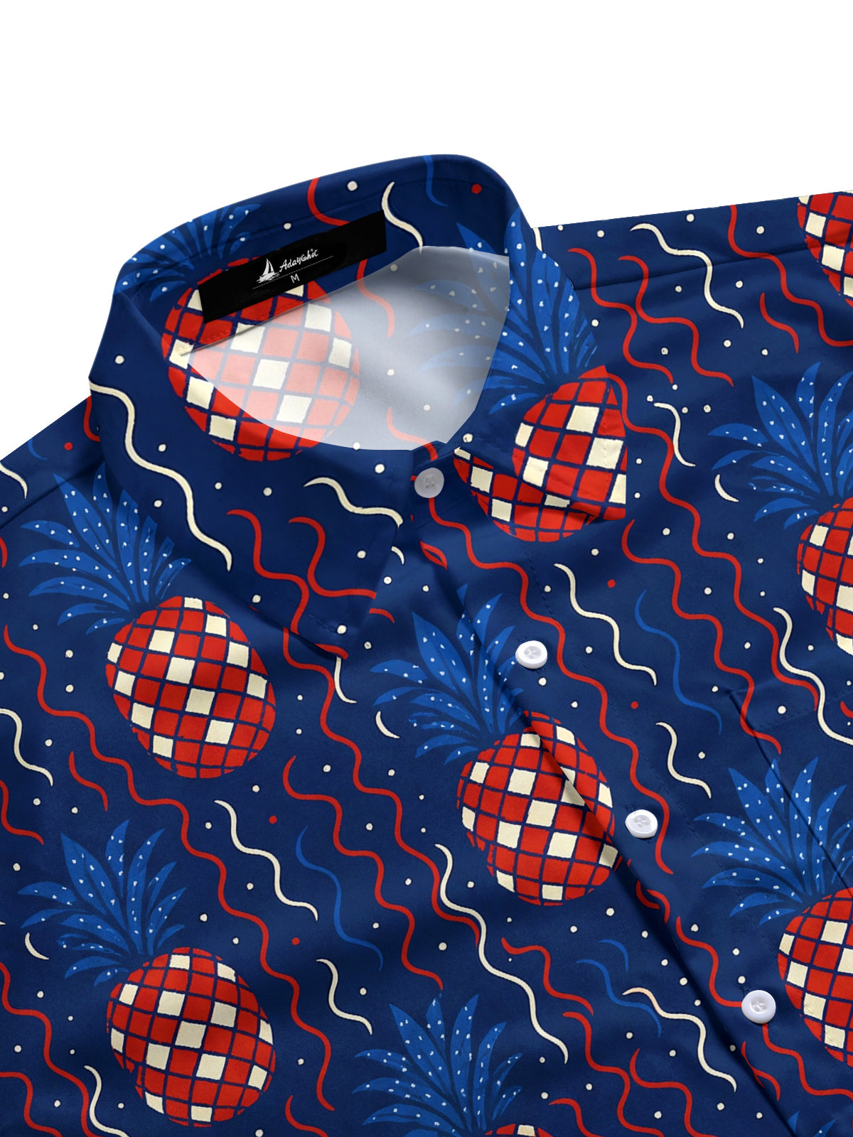 Men's patriotic USA flag pineapple print short sleeve shirt side view