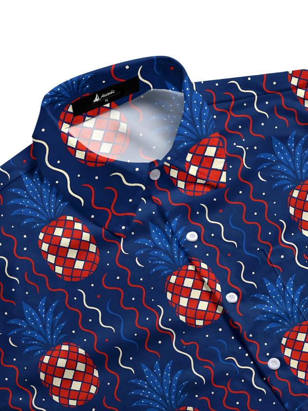 Men's patriotic USA flag pineapple print short sleeve shirt side view