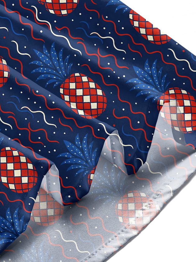 Men's American flag pineapple print pocket short sleeve shirt lifestyle view for Independence Day