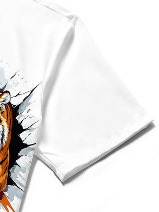 men's tiger print shirt close-up short sleeve