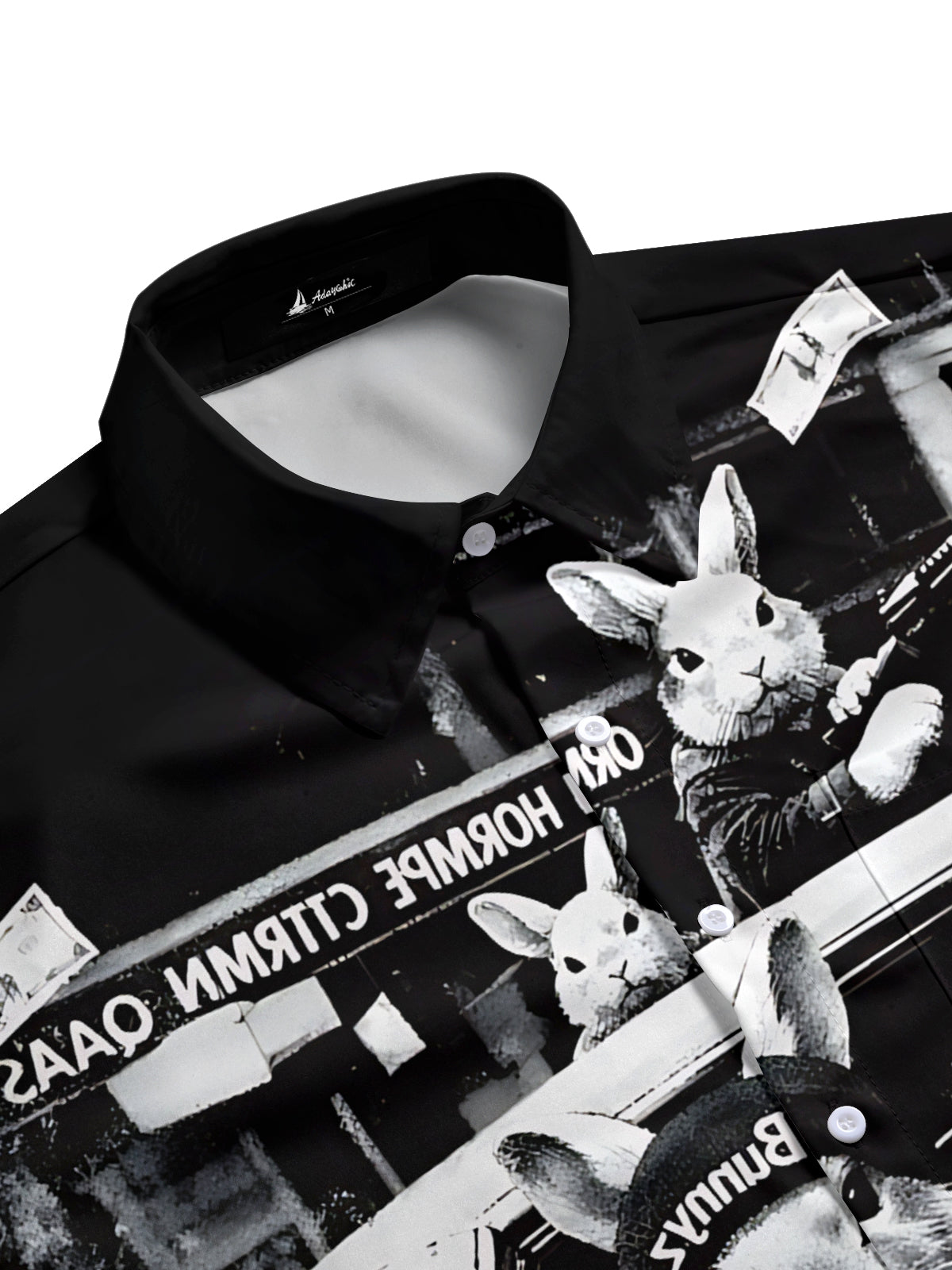 Men's gangster rabbit print half sleeve pocket shirt side view