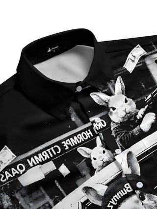 Men's gangster rabbit print half sleeve pocket shirt side view