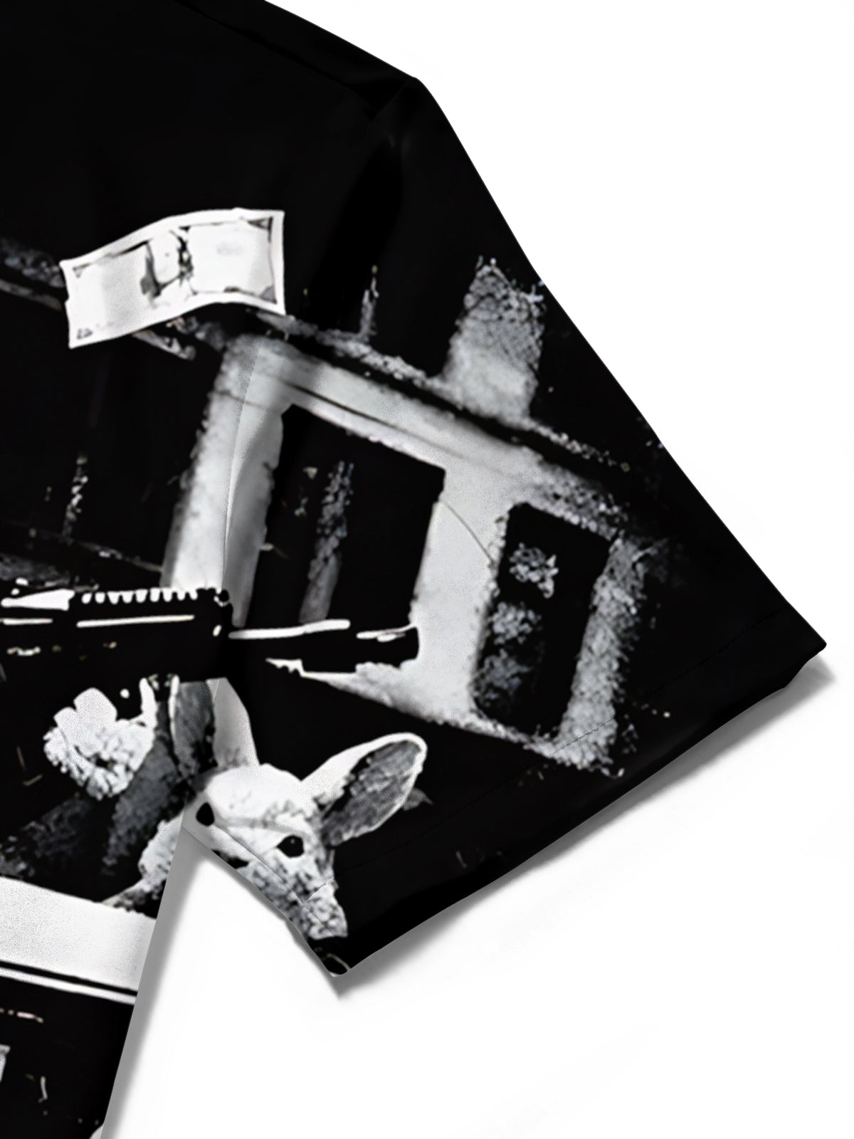 Men's Gangster Rabbit Print Short Sleeve Shirt Detail Close-Up