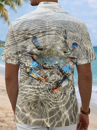 Men's crab print pocket half sleeve shirt back view