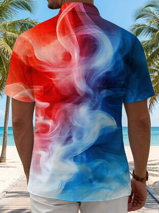 men's blue artistic design shirt back view