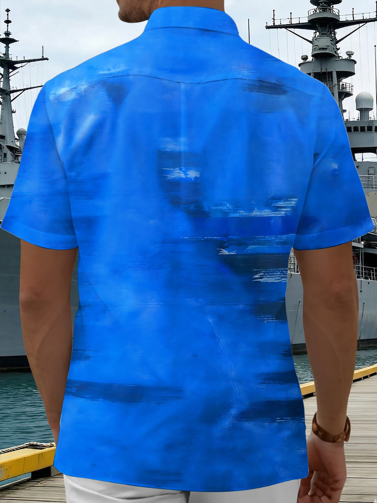 men's navy nautical print shirt back view