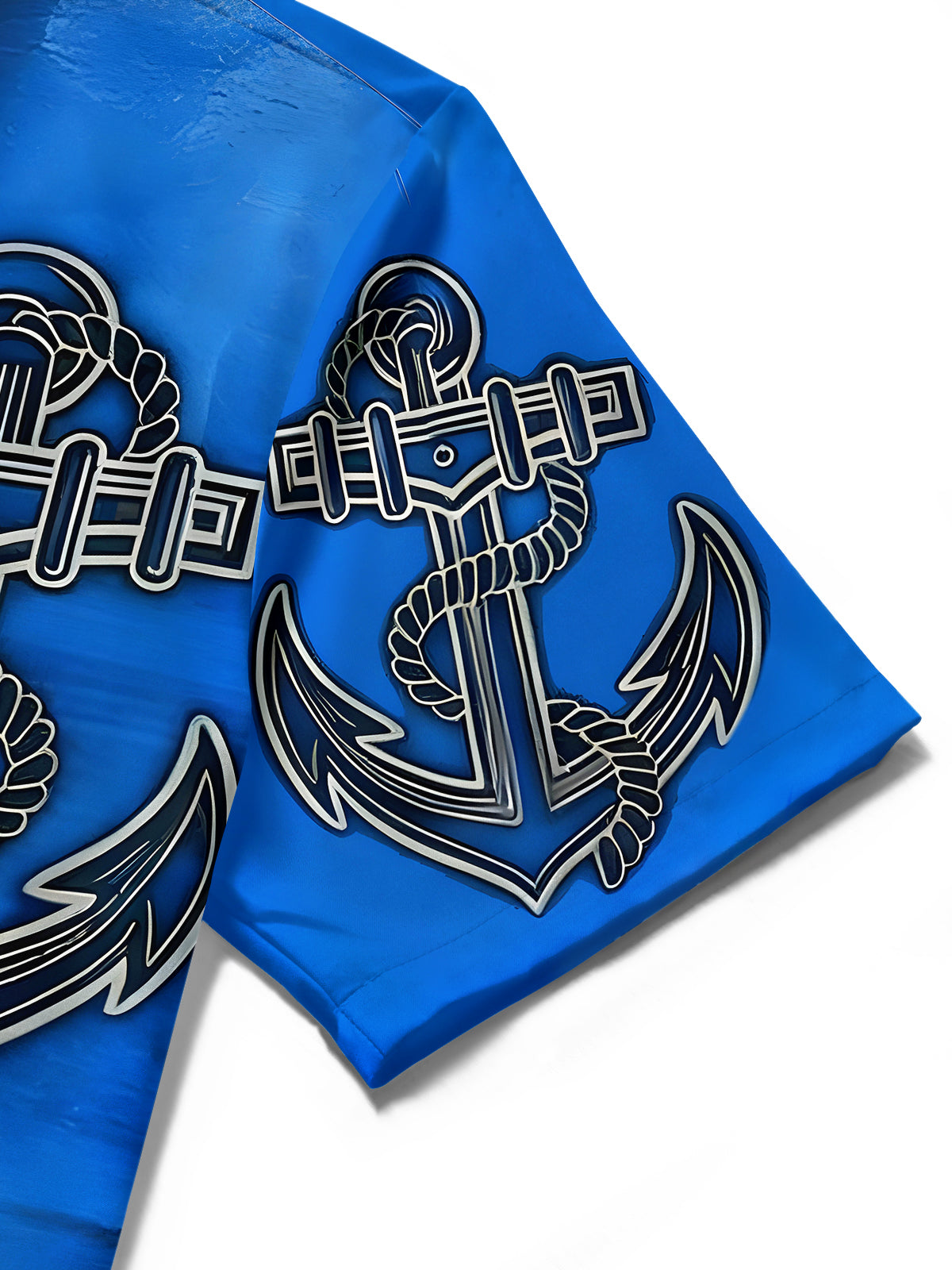 men's navy anchor print shirt close-up short sleeve