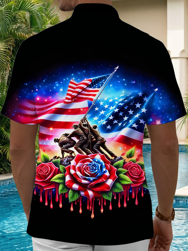 men's patriotic print shirt back view