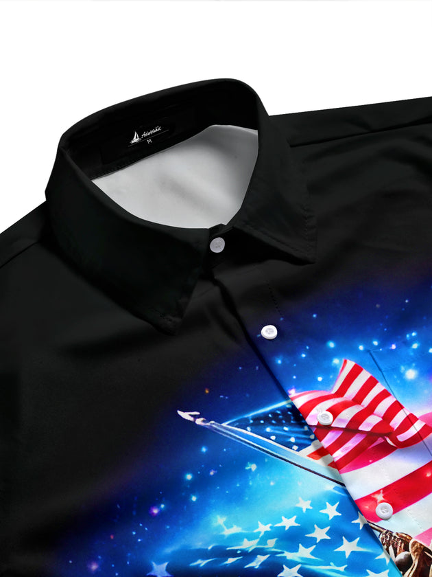 Men's patriotic USA print short sleeve shirt side view