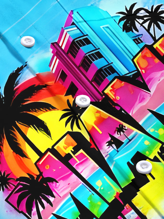 Men's Hawaiian graffiti pocket short sleeve shirt flat lay