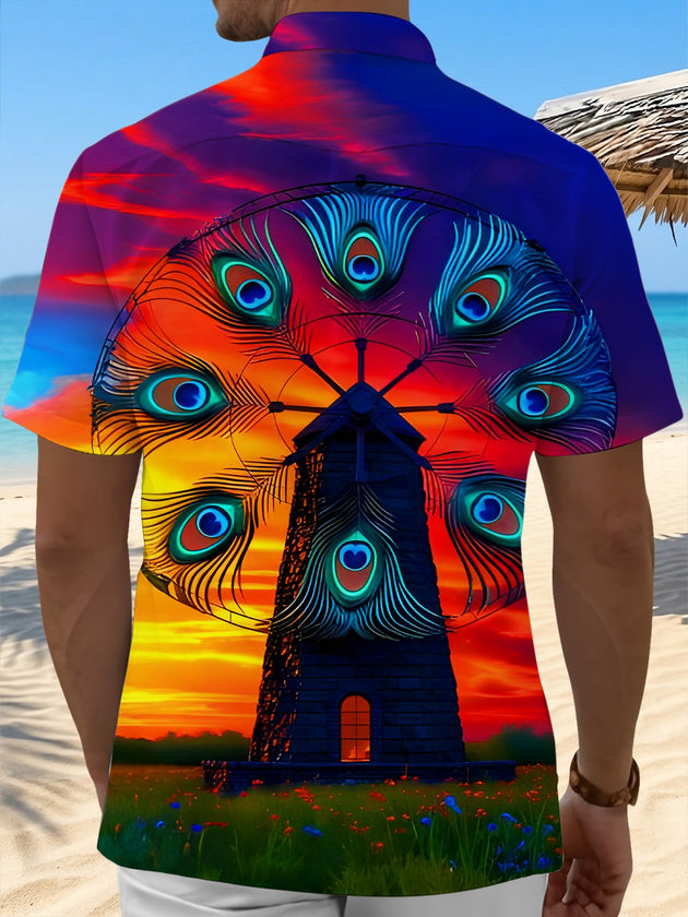 men's feather print shirt back view