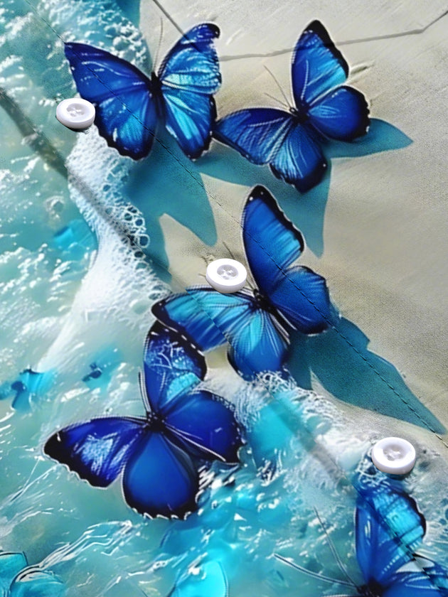 men's butterfly print short sleeve flat lay shirt