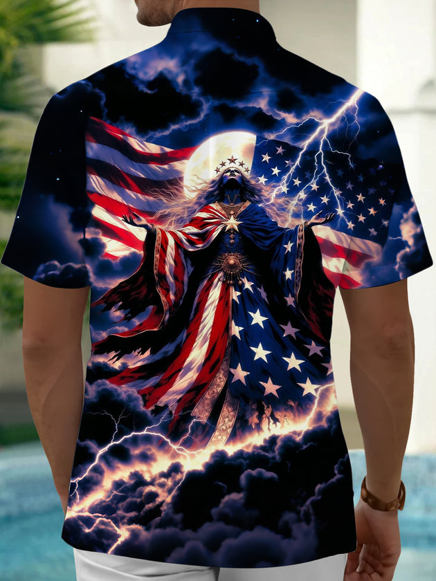 Men's American flag print short sleeve shirt back view