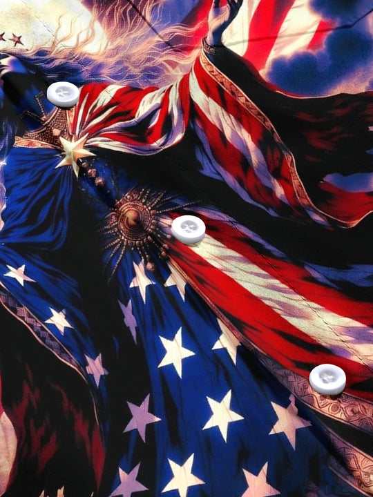 men's American flag print short sleeve flat lay shirt