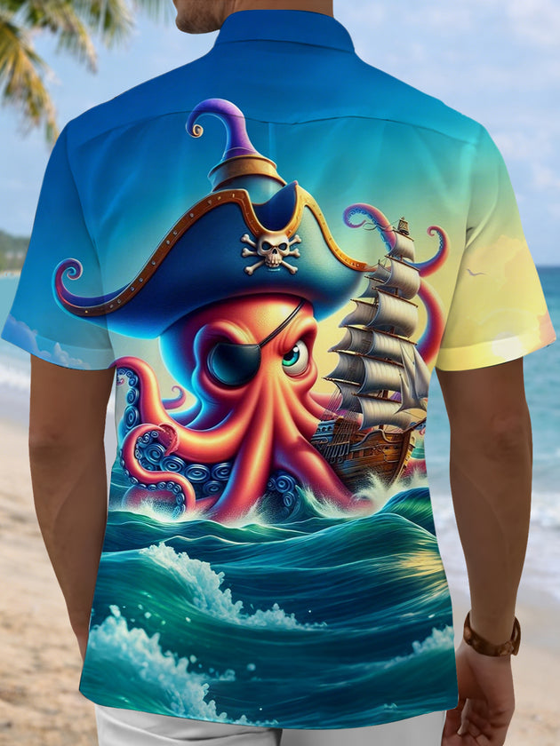 men's sea creature print shirt back view