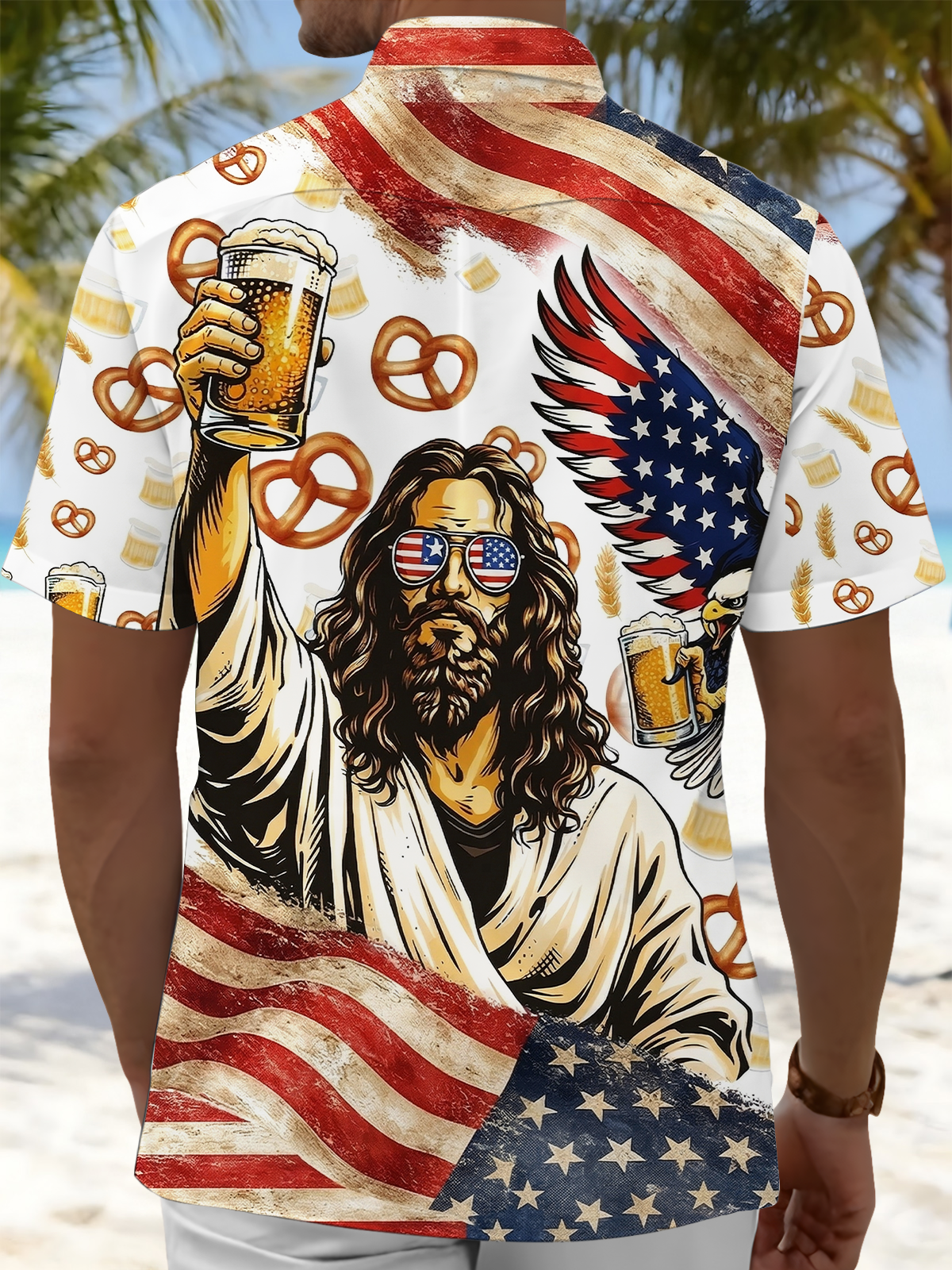 men's patriotic print shirt back view