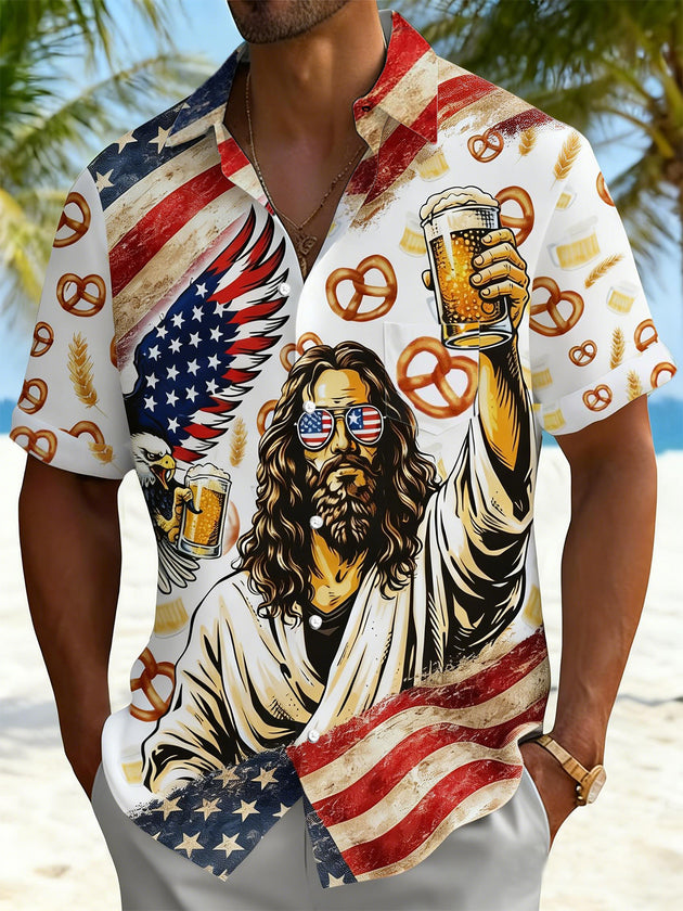 men's American flag print shirt front view Independence Day