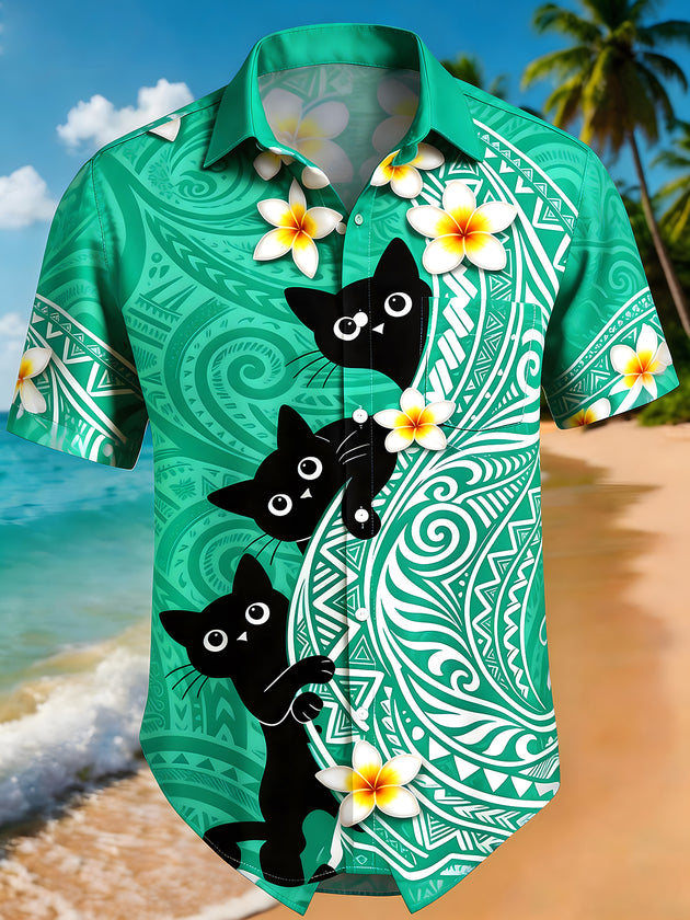 Men's colorful Hawaiian floral pocket short sleeve shirt front view tropical beach vacation