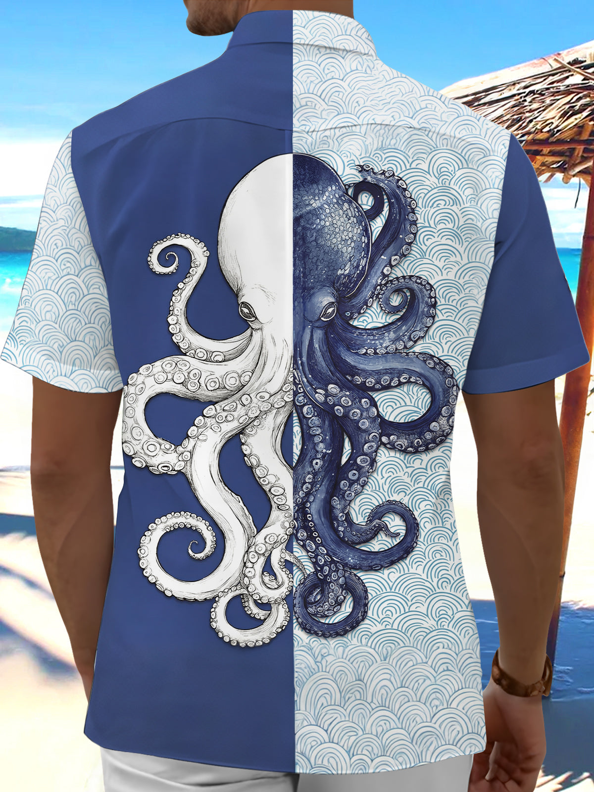 men's sea creature print shirt back view