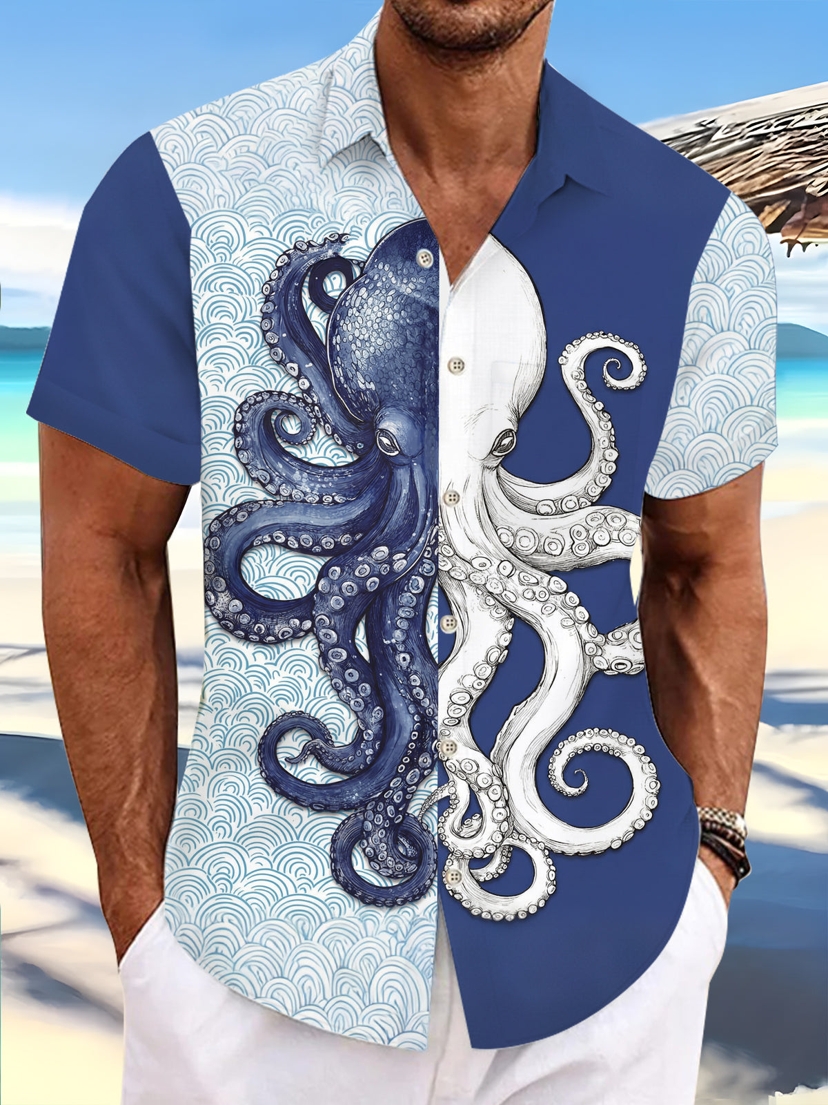 men's octopus print shirt front view