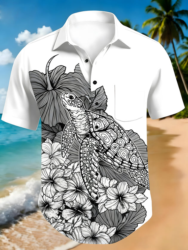 men's Hawaiian shirt front view tropical beach vacation