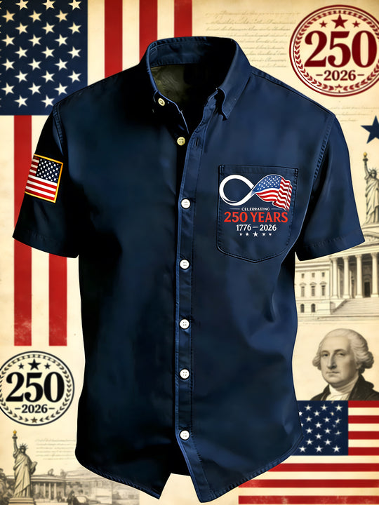 men's American flag print shirt front view Independence Day