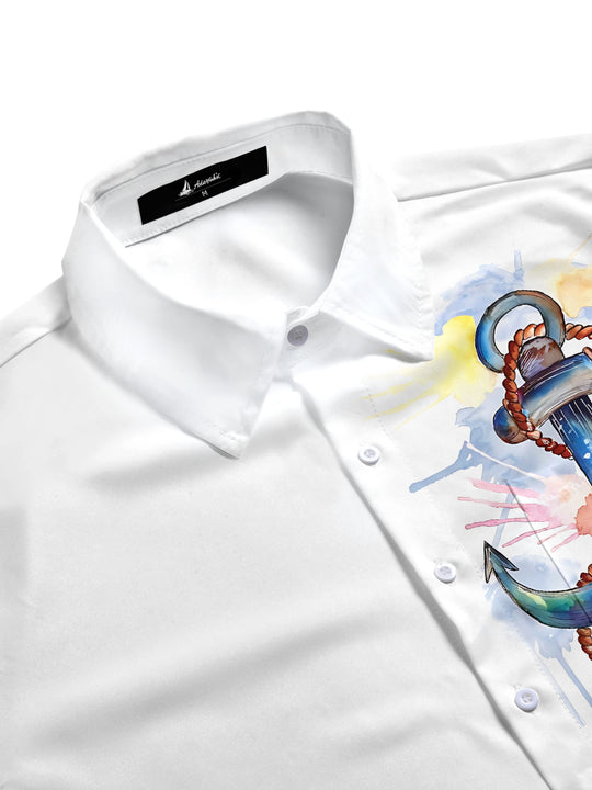 Men's half sleeve anchor print pocket shirt side view