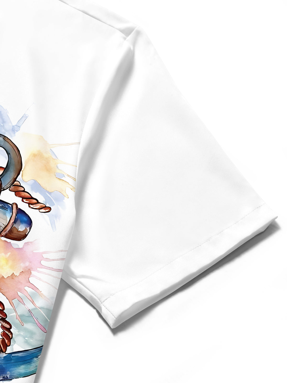 Men's anchor print short sleeve shirt close-up detail view of fabric texture and stitching