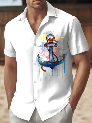 Men's anchor print short sleeve shirt front view
