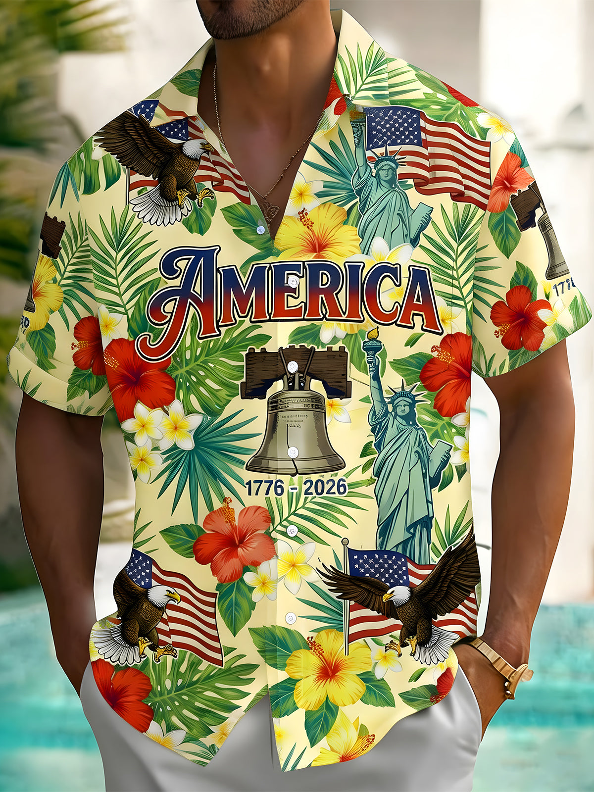 men's Hawaiian shirt front view Independence Day