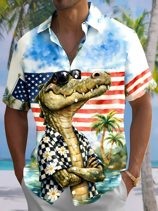 men's Hawaiian shirt front view Independence Day