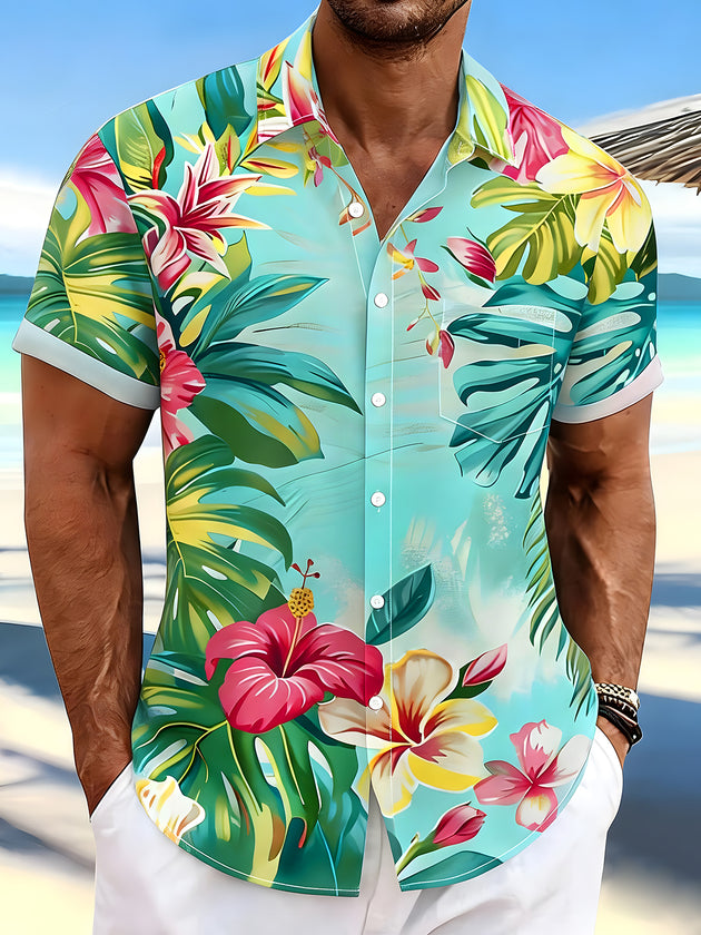 men's Hawaiian shirt front view tropical beach vacation