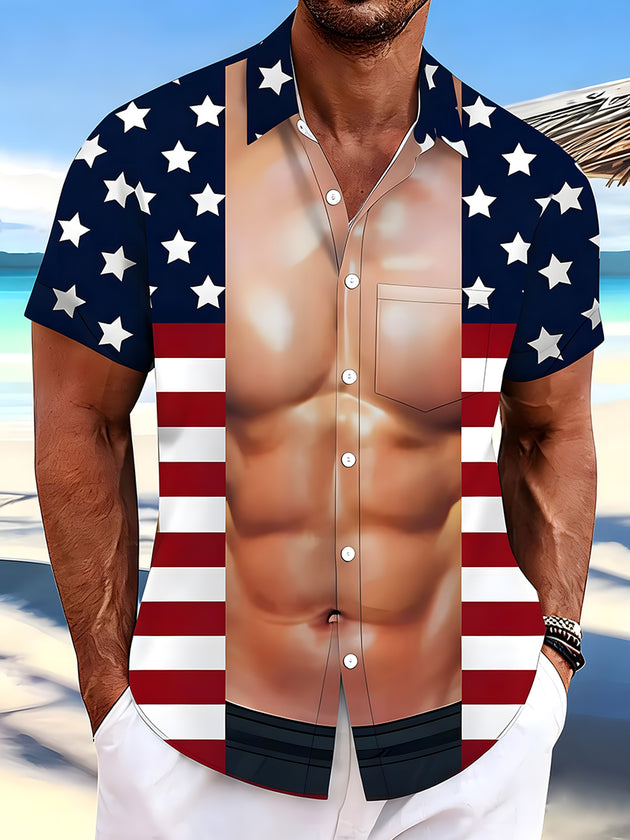 men's American flag print shirt front view Independence Day