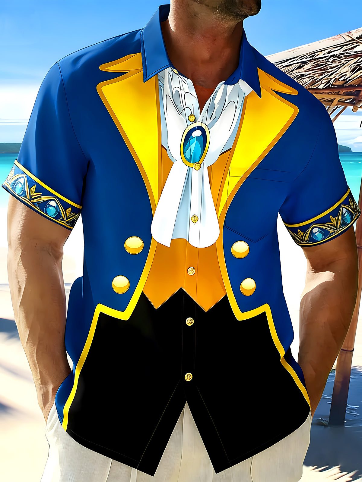 men funny royal cosplay short sleeve shirt front view