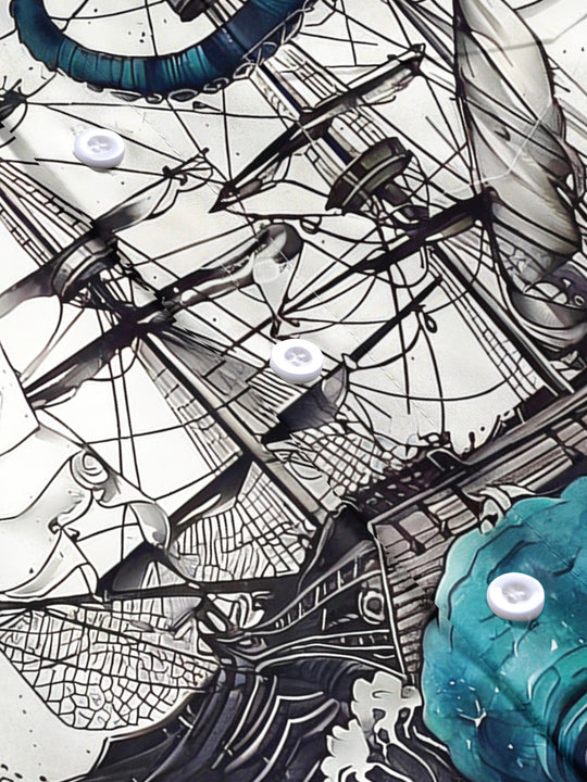 men's Hawaiian short sleeve flat lay shirt
