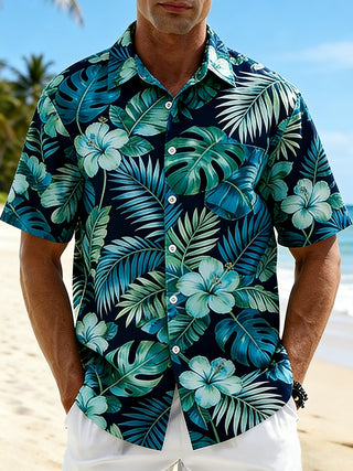 men's Hawaiian shirt front view tropical beach vacation