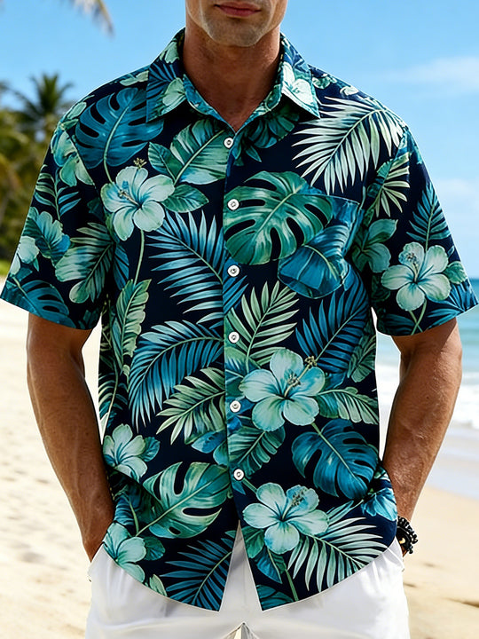 men's Hawaiian shirt front view tropical beach vacation