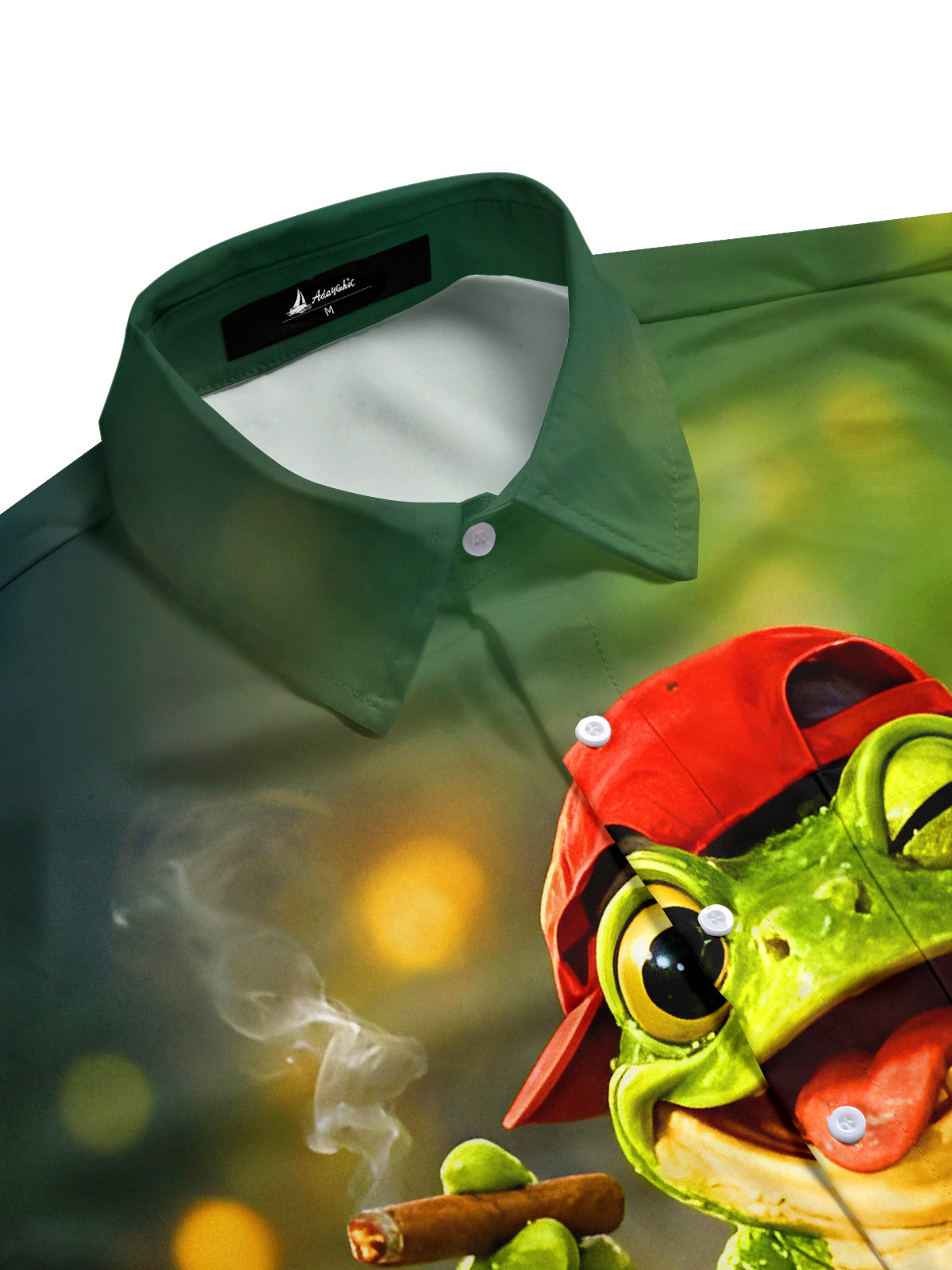 Men's festive frog beer print short sleeve shirt side view
