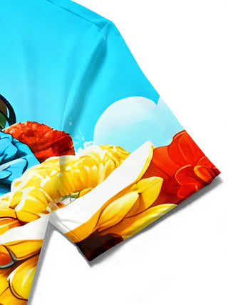 men's colorful floral shirt close-up short sleeve