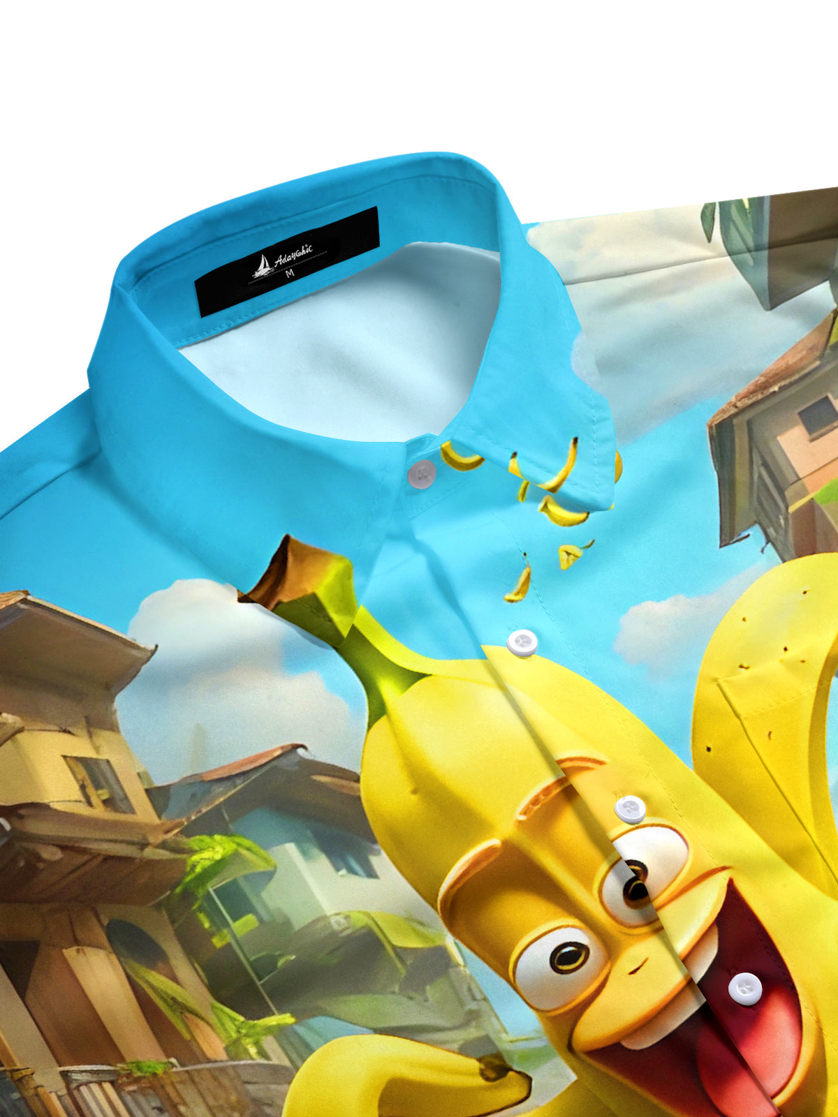 Men's fun banana print half sleeve shirt side view