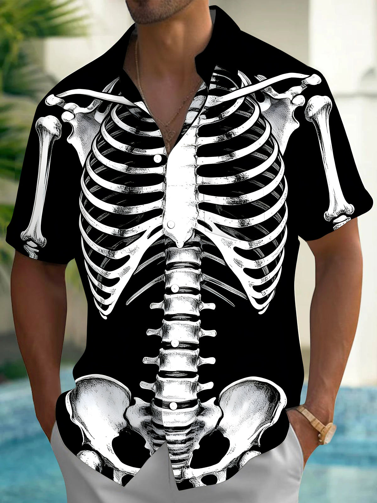 men's skull print shirt front view